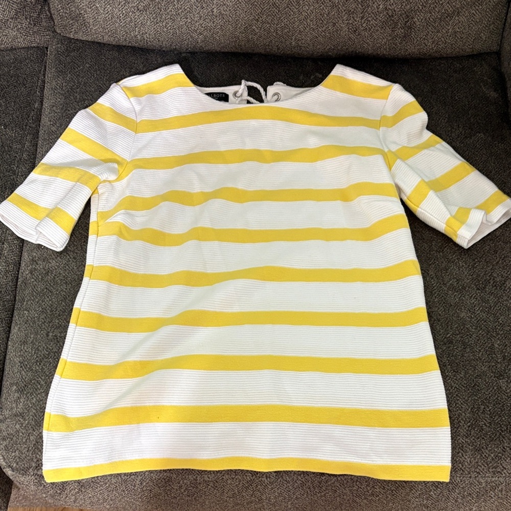 Talbots Yellow and White Striped Short Sleeve Top